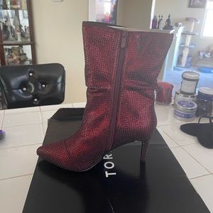 Torrid Red Sequined Bootie size 8.5 Wide NWB